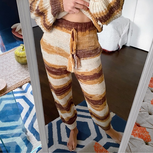 🍂 MOON RIVER BROWN TAN OMBRE KNIT TASSEL PANTS & HOODIE SET! - Picture 5 of 16